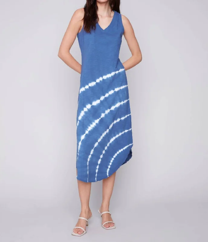 Super Savings Tie Dye Sleeveless Dress In Denim