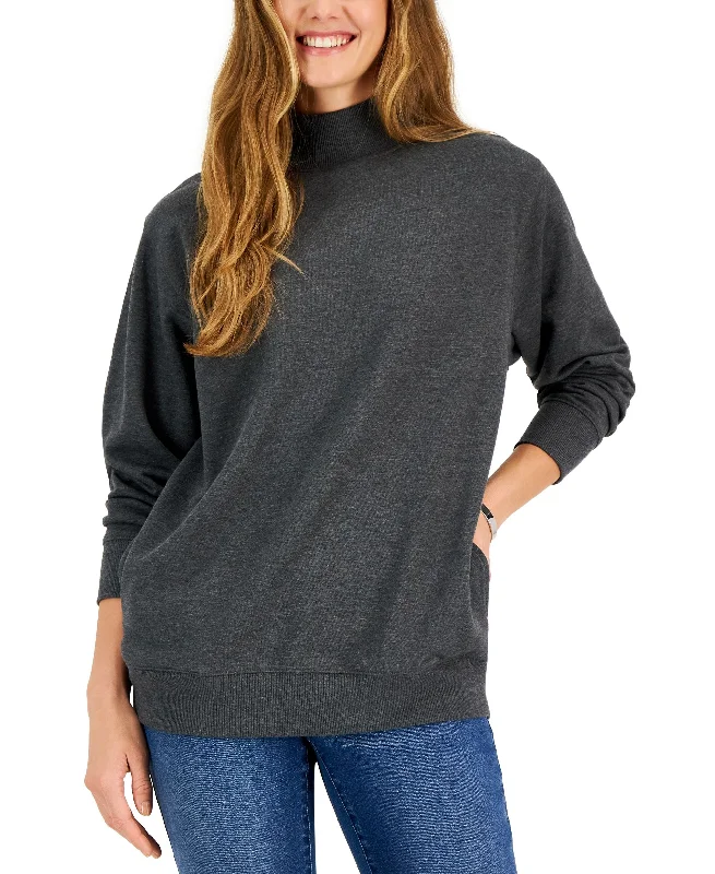 Style & Co Petite Mock Neck Ribbed Edge Sweatshirt