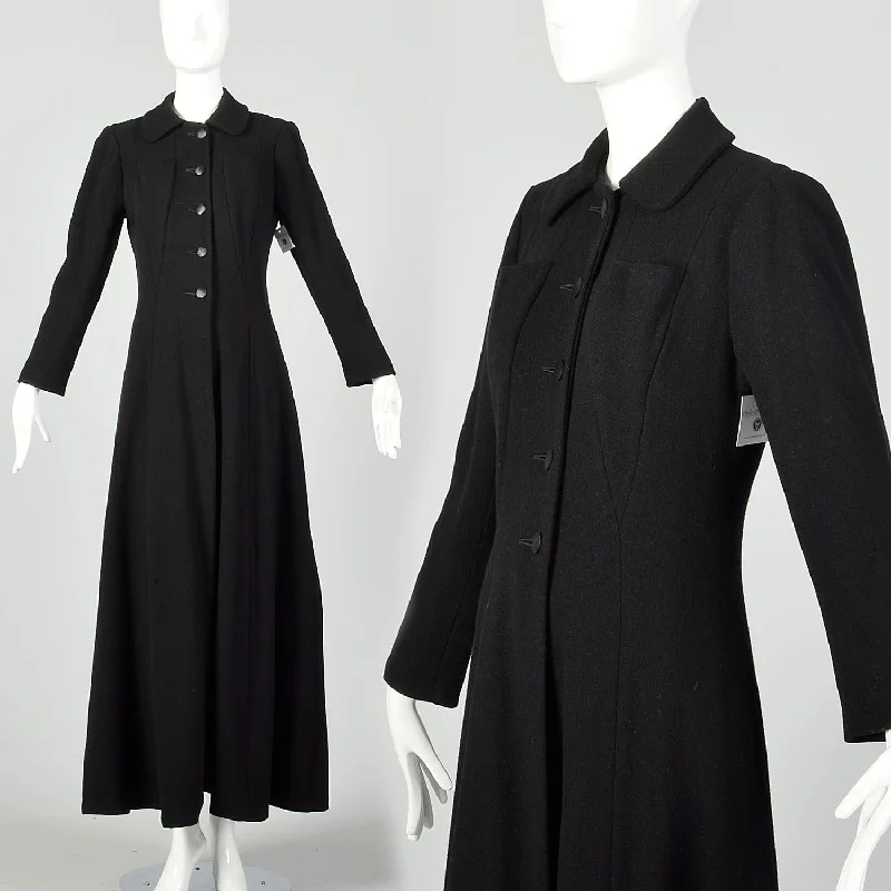 XS 1930s Black Princess Coat Long Maxi Winter Outerwear