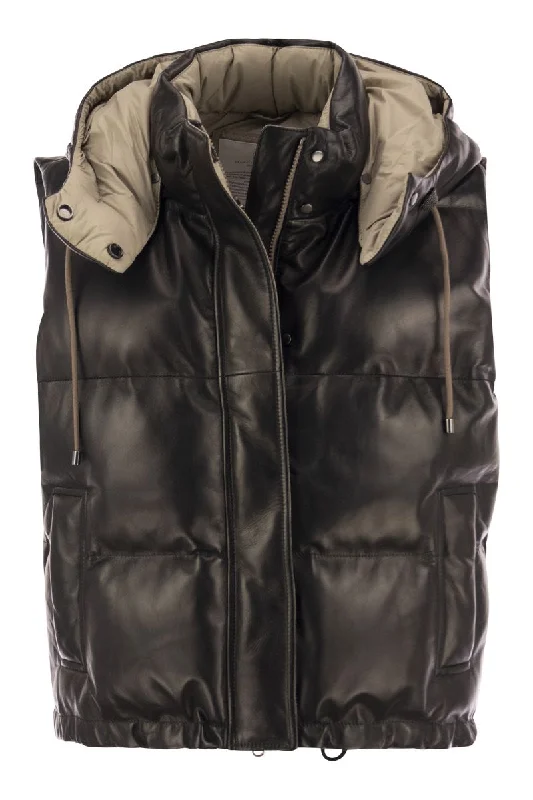 Sleeveless Leather Down Jacket