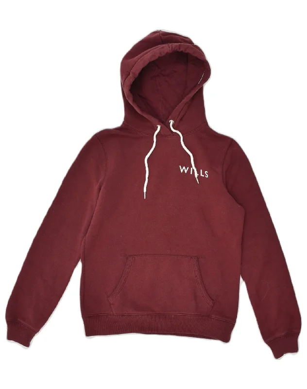 JACK WILLS Womens Graphic Hoodie Jumper UK 10 Small  Burgundy Cotton