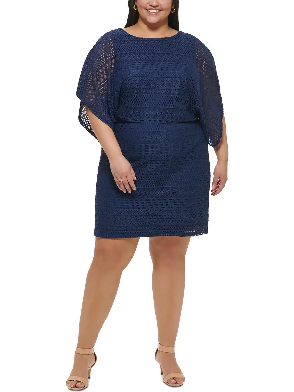 Can't Miss Plus Womens Crochet Sheath Dress