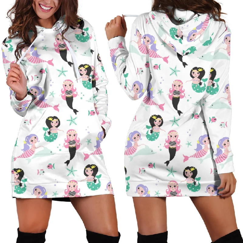 Cute Mermaid Dolphin Fish Starfish Pattern Women'S Hoodie Dress