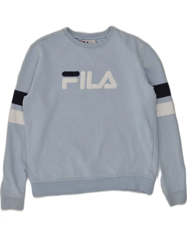 FILA Womens Graphic Sweatshirt Jumper UK 14 Medium Blue Cotton