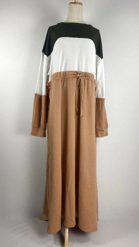 Deal Explosion Long Sleeve Maxi Block Dress, Beige