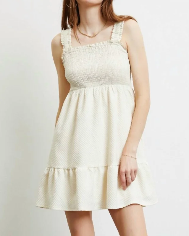 Act Now Pearl Ruffle Strap Mini Dress In Off White