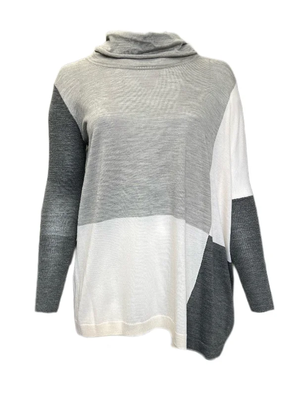 MARINA RINALDI Women's Grey/Cream Azione Colorblock Sweater $465 NWT