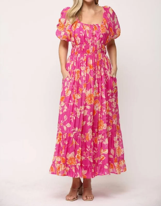 Bonus Savings Blooms And Elegance Maxi Dress In Hot Pink Floral