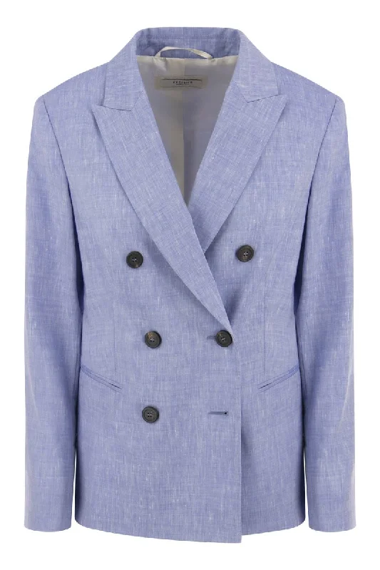 Wool and linen canvas double-breasted blazer