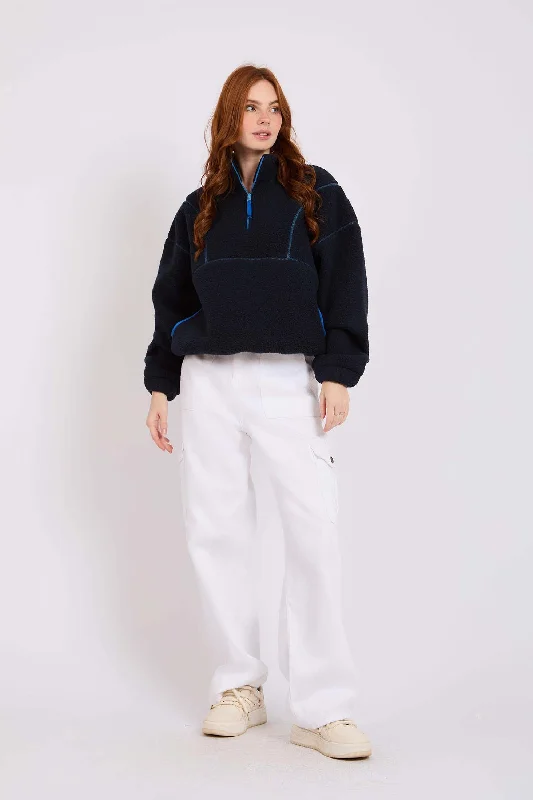 Women Sherpa Navy Sweat Shirt