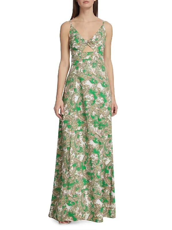 Final Markdown Porter Twisted Maxi Dress In Grass Green Multi Paisley