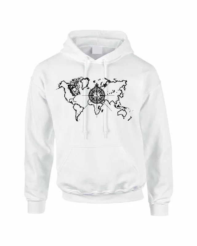 Adult Hoodie World Map Compass Cool Stuff Trendy Top