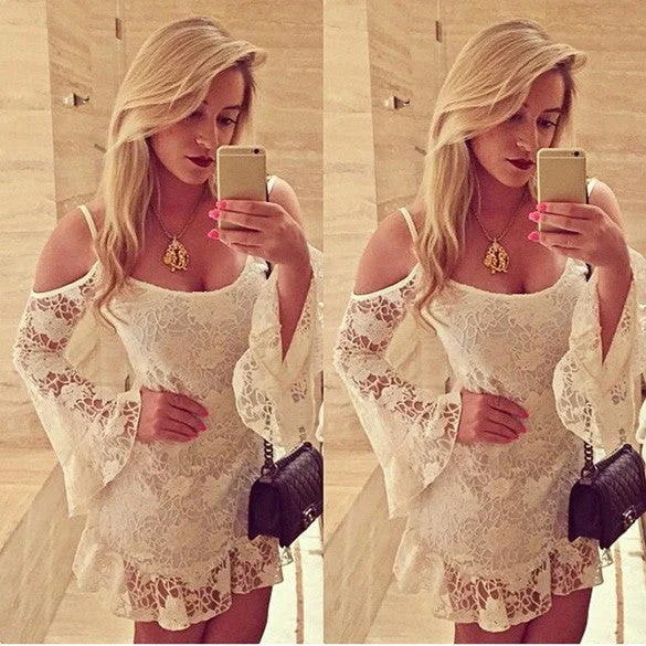 Deal Zone Lace Off-Shoulder White Mini Dress