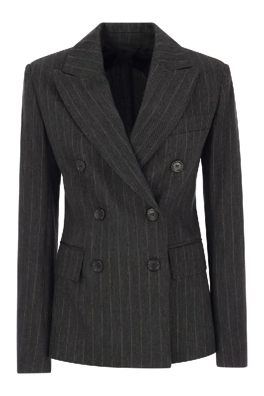 OFRIDE - Pinstriped jersey double-breasted blazer