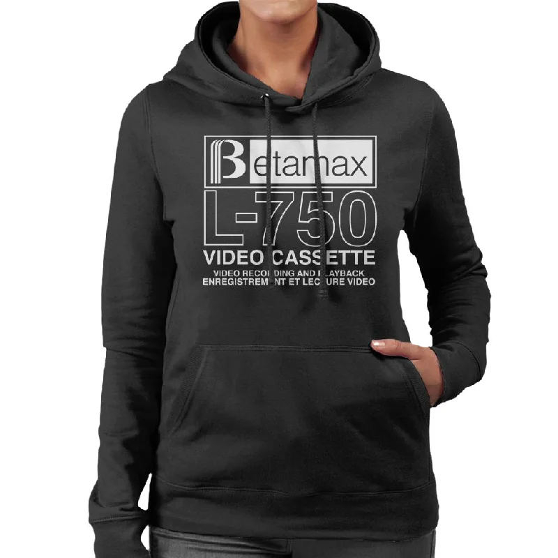 Betamax White B Logo L 750 Video Cassette Women's Hooded Sweatshirt