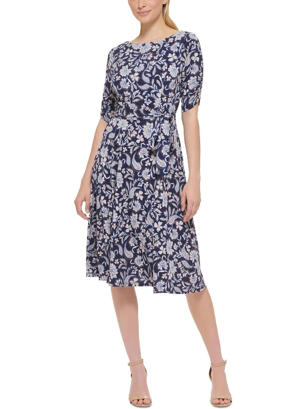 Bargain Blast Petites Womens Floral Print Knee-Length Mini Dress