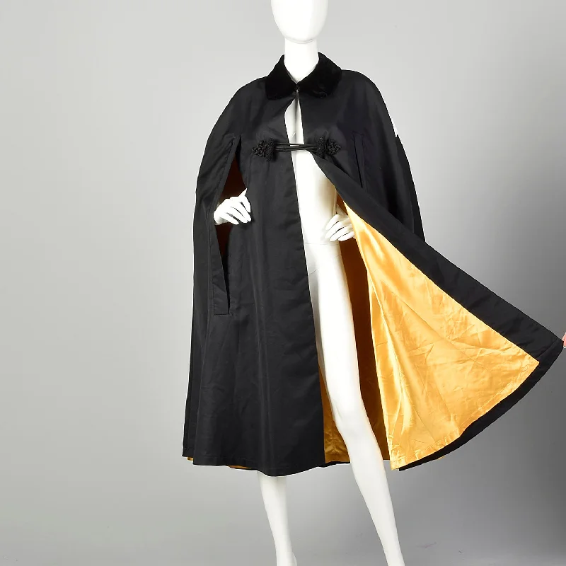 1980s Lightweight Black Cape Gold Lining