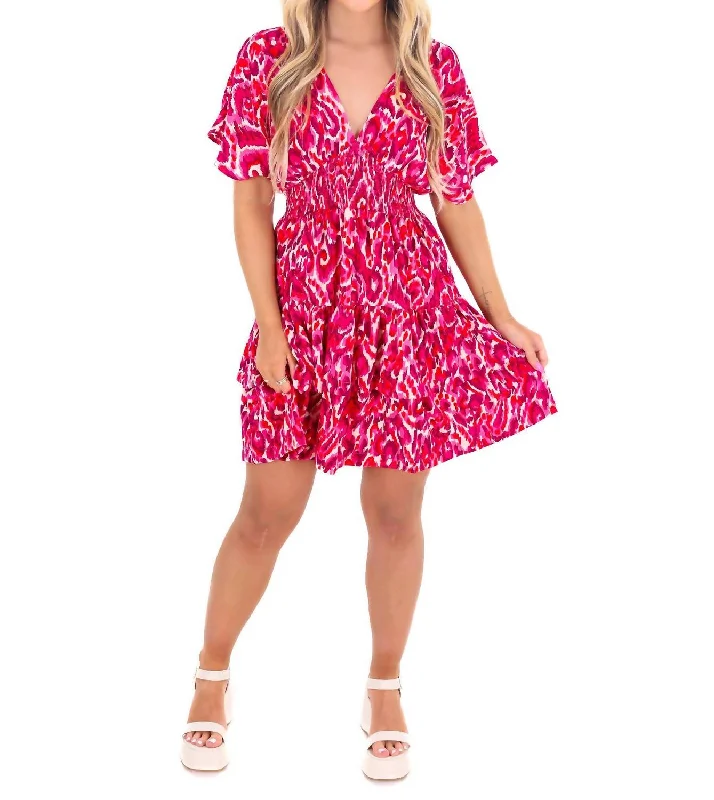 Exclusive Deal What If We Met Print Dress In Fuchsia
