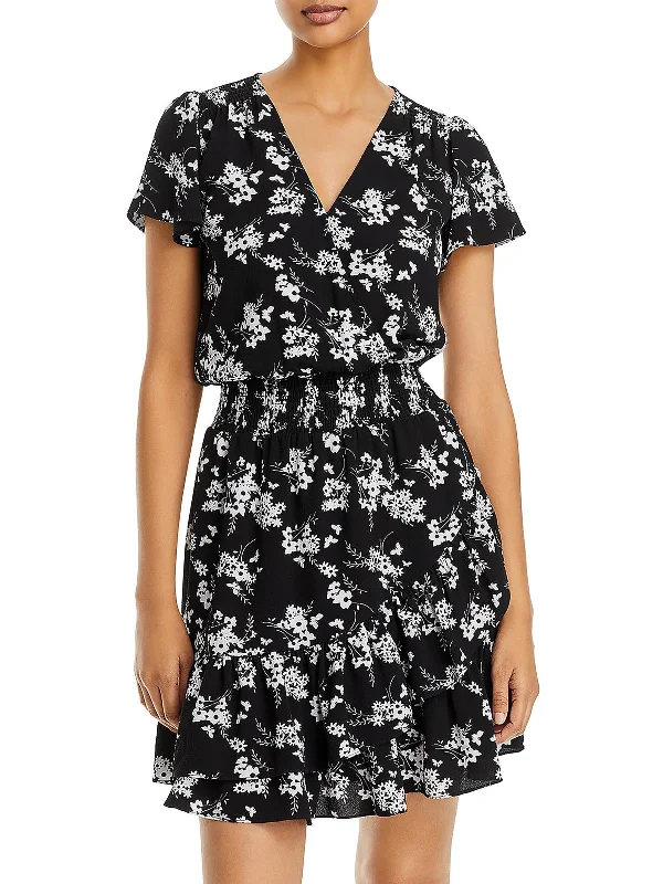 Price Drop Alert Womens Mini Surplice Neck Mini Dress