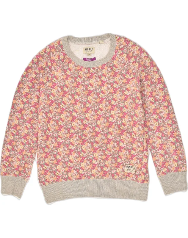 JACK WILLS Womens Sweatshirt Jumper UK 8 Small Multicoloured Floral Cotton