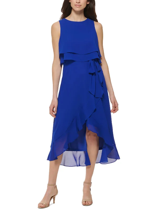Buy More, Save More Petites Womens Hi-Low Chiffon Midi Dress