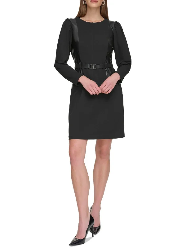 Sale Event Womens Faux Leather Trim Above Knee Sheath Dress