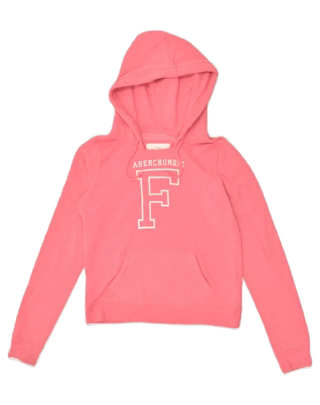 ABERCROMBIE & FITCH Womens Graphic Hoodie Jumper UK 12 Medium Pink Cotton