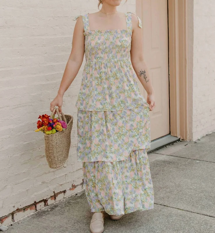 Amazing Deals Floral Smocked Ruffle Dress In Multi Color Pastel
