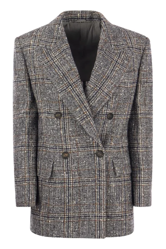 Prince of Wales wool and alpaca jacket with necklace