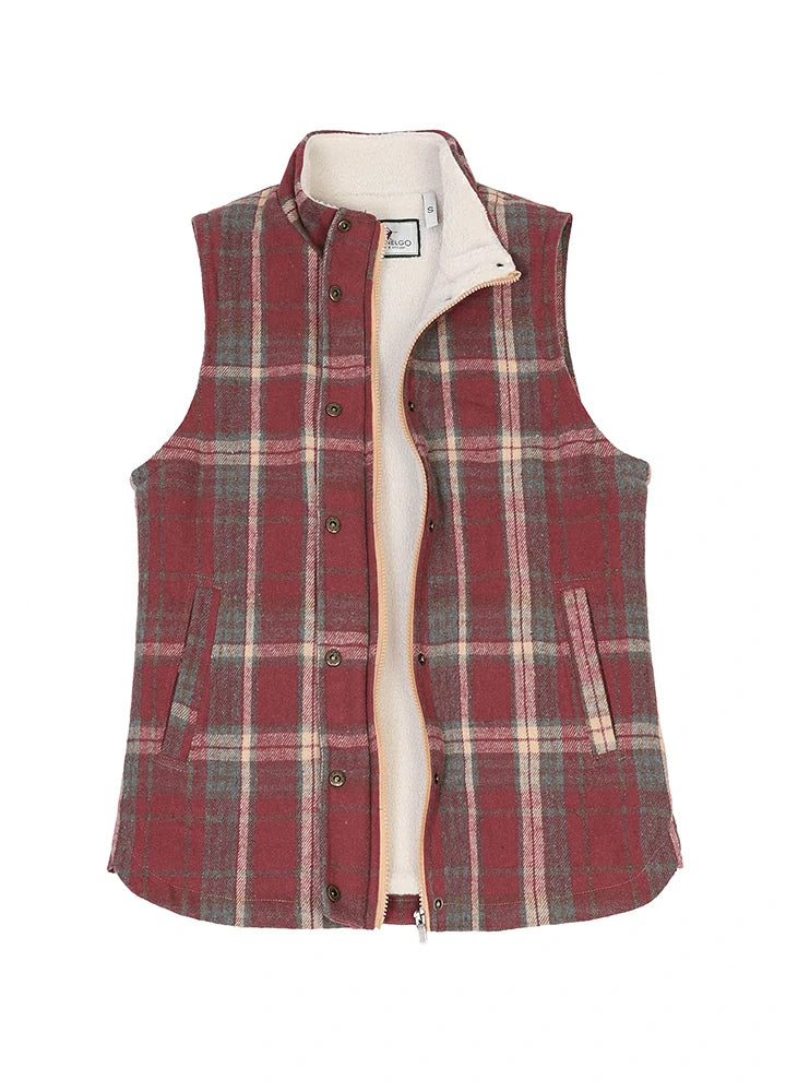 Women's Sherpa Lined Plaid Vest, Snap Button and Zipper Closure