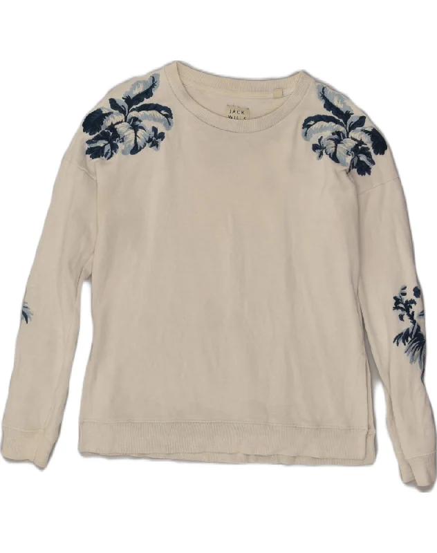 JACK WILLS Womens Oversized Sweatshirt Jumper UK 6 XS White Floral Cotton