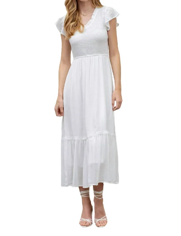 Deep Discounts Ruffle Scoop Dress In White