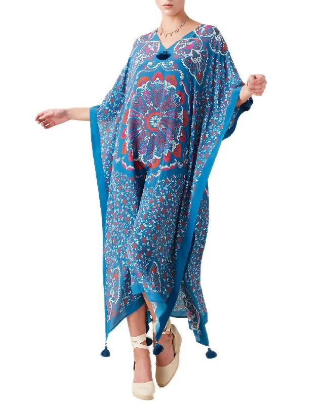Price Drop Eliza Kaftan Dress In Medallion Blue