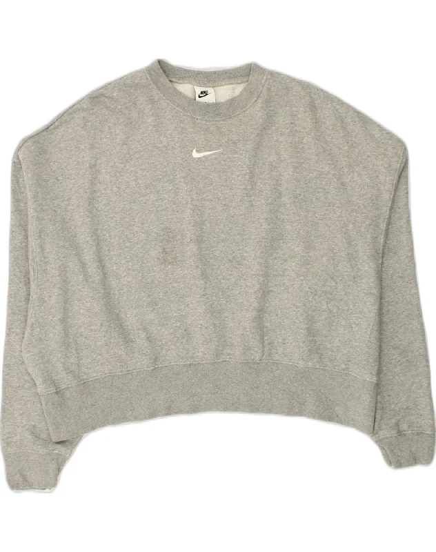 NIKE Womens Oversized Sweatshirt Jumper UK 14 Medium Grey Cotton