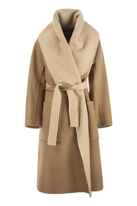 SENNA - Reversible camel coat with scarf collar