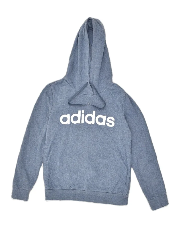 ADIDAS Womens Graphic Hoodie Jumper UK 4/6  XS Blue Cotton