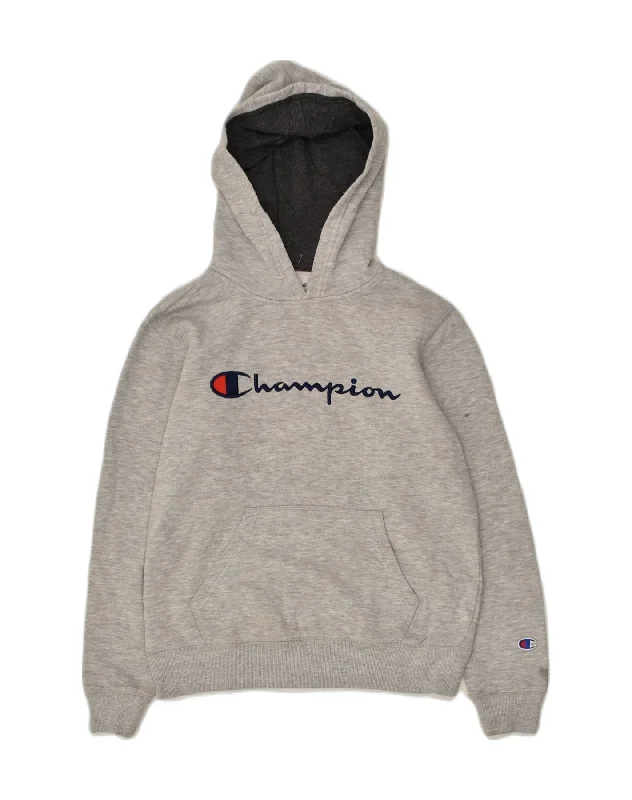 CHAMPION Womens Graphic Hoodie Jumper UK 14 Large Grey Cotton