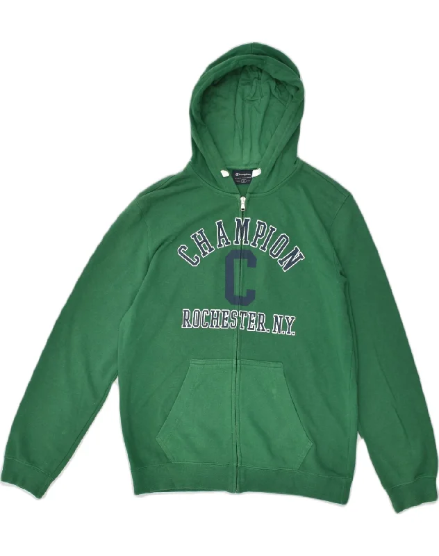 CHAMPION Womens Graphic Zip Hoodie Sweater UK 12 Medium Green Cotton