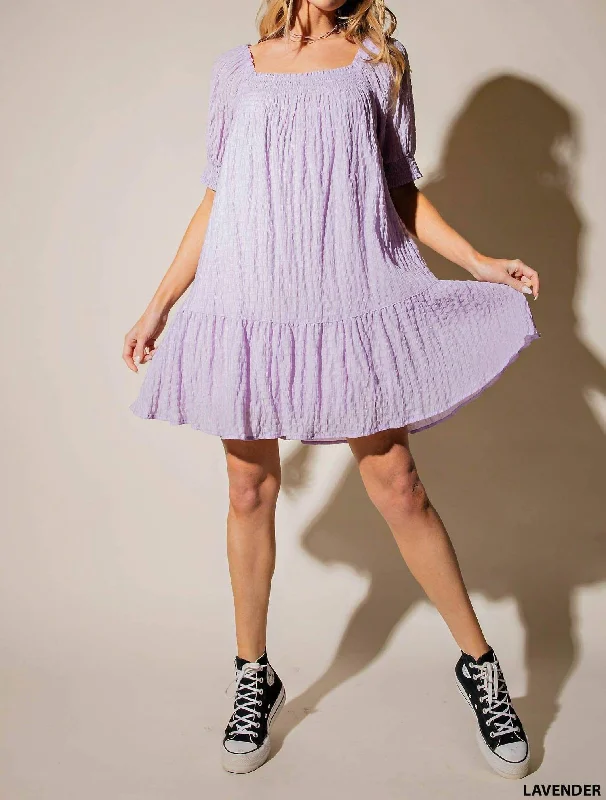 Big Discounts Textured Square Neck Dress In Lavender