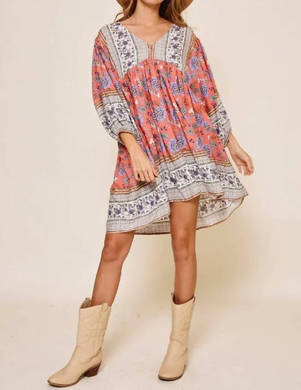 Holiday Sale Floral Boho Dress In Multicolor