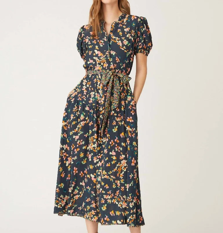 Act Fast Evie Midi Dress In Navy Multi