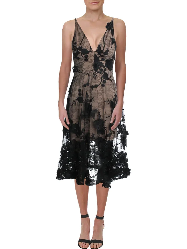 Exclusive Preview Audrey Womens Embroidered Sleeveless Semi-Formal Dress