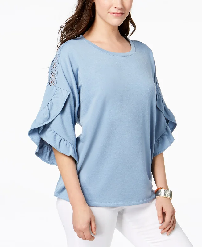 Ruffled Crochet-Inset Sweatshirt