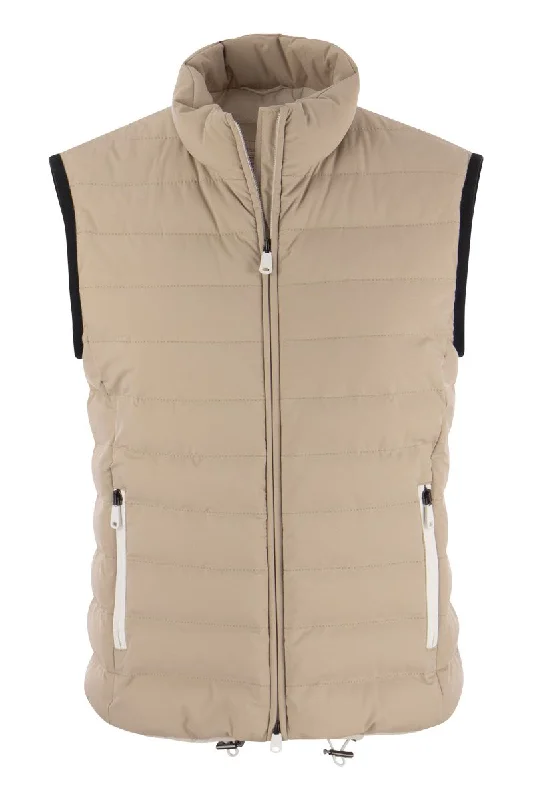 Sleeveless down jacket in membraned nylon with monile