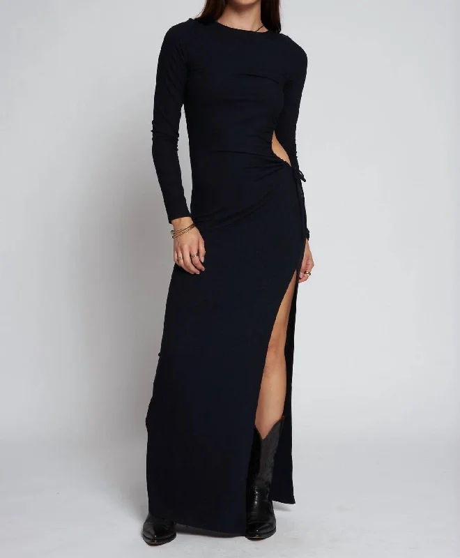 Wide Rib Every Curve Long Sleeve Maxi Dress In Black