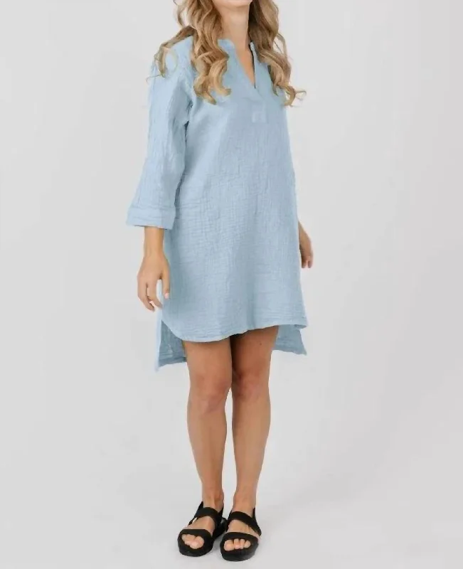 Referral Discount Easy Days Gauze Shirt Dress In Blue