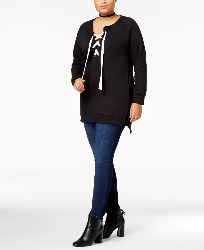 Planet Gold Trendy Plus Size Lace Up Tunic Sweatshirt