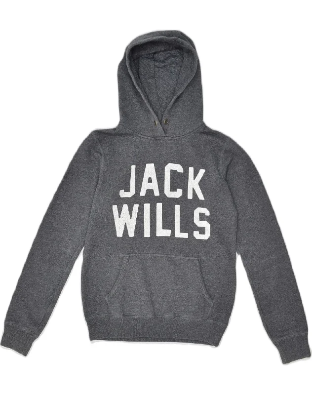 JACK WILLS Womens Graphic Hoodie Jumper UK 6 XS  Grey Cotton