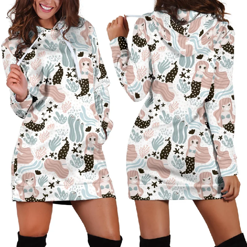 Cute Mermaid Pattern Women'S Hoodie Dress