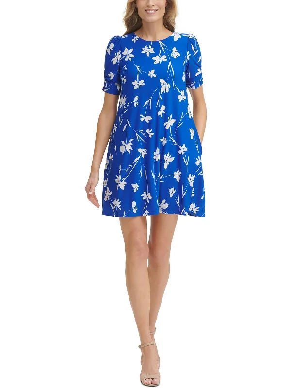 Savings Spectacular Petites Womens Floral Print Polyester Shift Dress